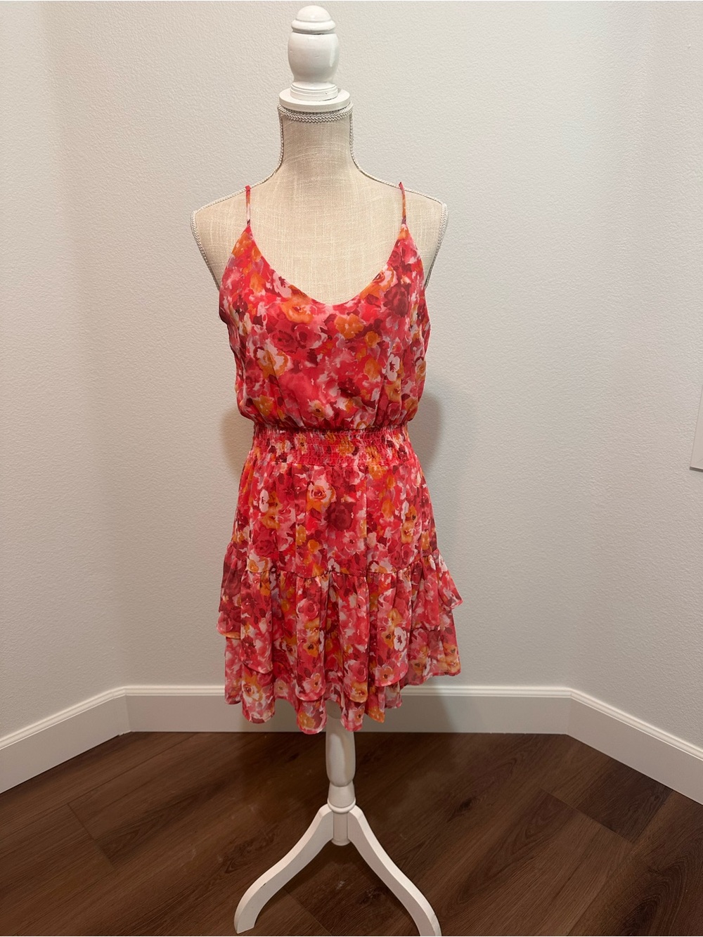Peach Love California Floral Pink Orange Tiered Sundress